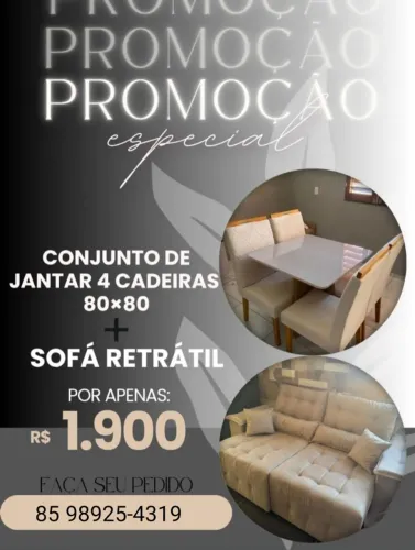 Promoção Conjunto Jantar 4 Cadeiras + Sofá Retrátil