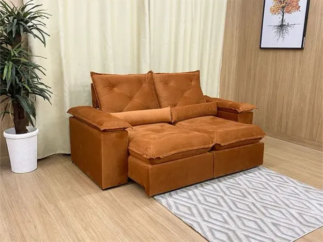 Sofá Retrátil 2 Lugares 180cm Veludo Terracota