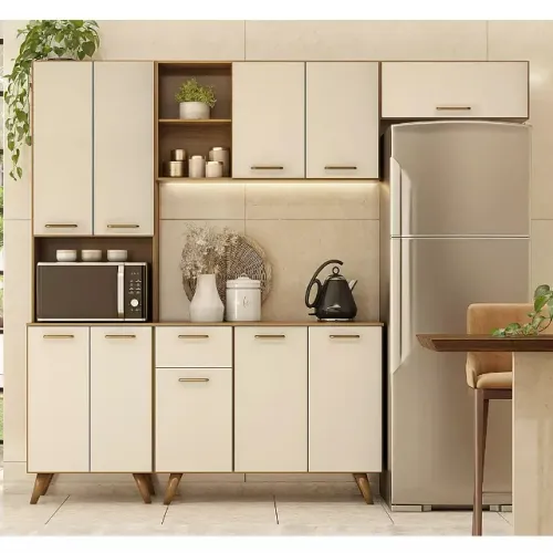 Kit Cozinha Modulada Olinda Poliman Pés Retrô Carvalho Off White - Montagem Grátis 