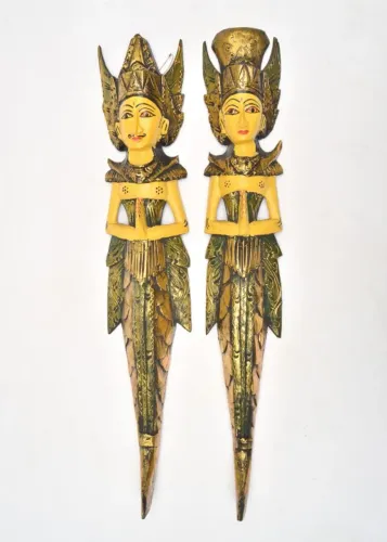  Casal de Divindades - Imponente Par de talhas Tailandesas esculpidas e pintadas a mão *