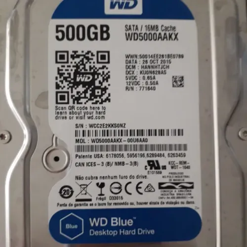 HD Estragado 500GB WD Blue Desktop Para Reaproveitamento de Peças