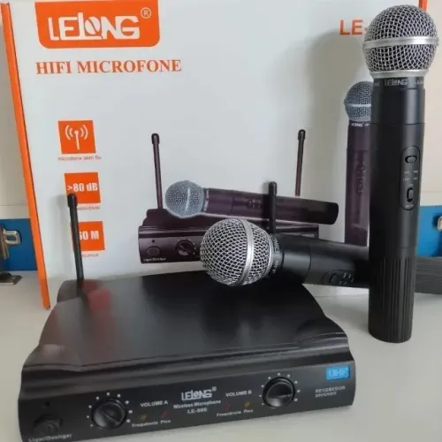 Microfone Sem Fio Duplo Lelong LE-906 Profissional Hi-Fi Alcance 60m