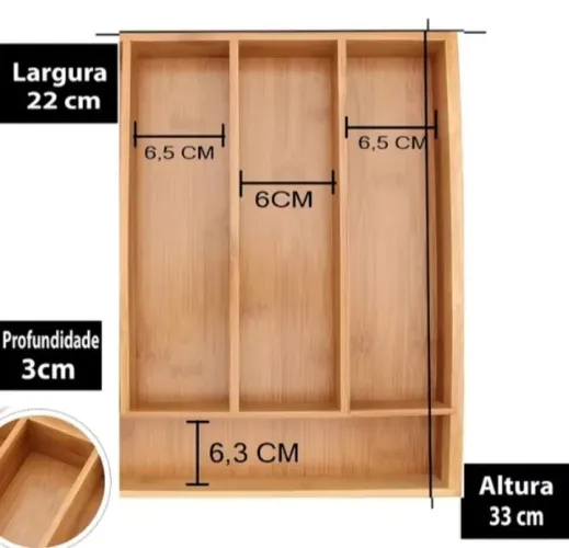 Organizador de Gaveta para Talheres em Bambu - 22x33cm