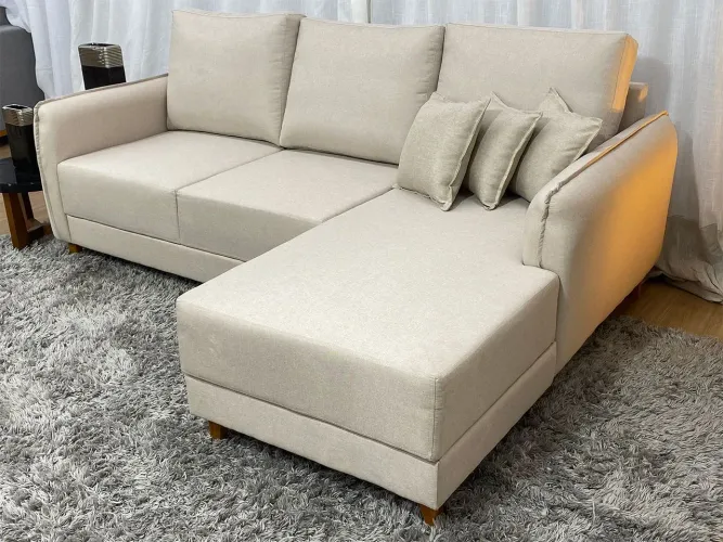 Sofá 2 Lugares com Chaise Linho Bege