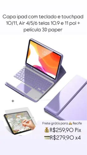 Capa ipad 10 air 5 6 com teclado e touchpad + película paper 