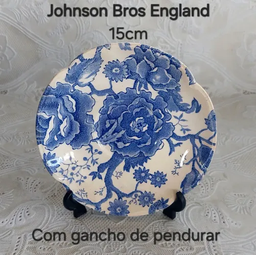 Prato Decorativo Porcelana Inglesa Johnson Bros Azul Blue Coaching Scenes