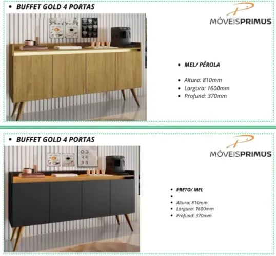 Aparador Buffet Gold 4 Portas Novo