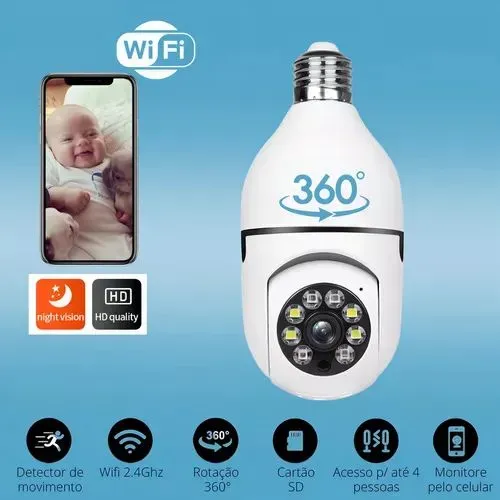 Câmera de Segurança Lâmpada Wi-Fi 360° Visão Noturna