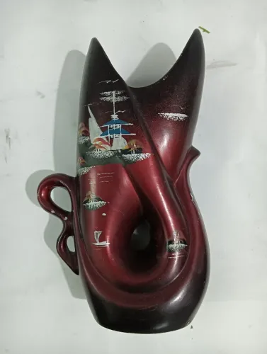 Vaso Decorativo Oriental Cerâmica Vinho *Anos 70* Vintage 