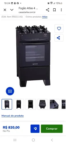 Fogao atlas preto tampo de vidro novíssimo 