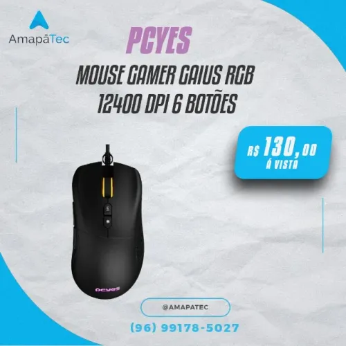 Mouse Gamer PCyes Hydrus Black Vulcan-12400 Dpi-RGB 6 Botões