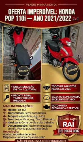 VENDO HONDA POP 110i ? ANO 2021/2022 ?