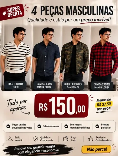 Kit 4 peças masculinas - Polo tricô + Jaqueta + Camisas - Estado de novas