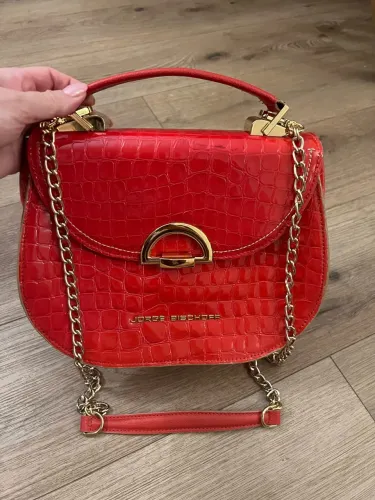 Bolsa Jorge Bischoff Couro Legítimo Vermelha Verniz - Original