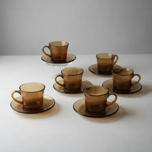 Kit: com 15 peças - 6 Xícaras de Chá/Café, 6 Pires e 3 Pratos Fundos - Duralex