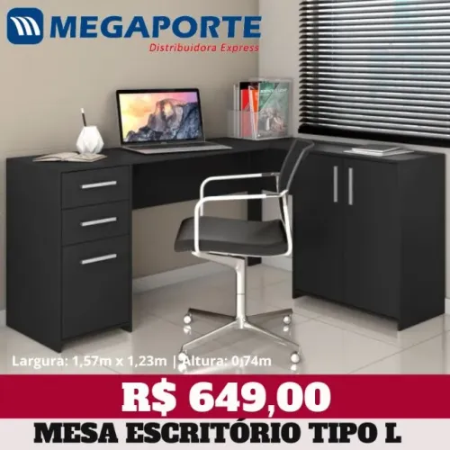 Mesa de Escritório em L Office 2 Portas 3 Gavetas (NOVO) Entrega Grátis! 