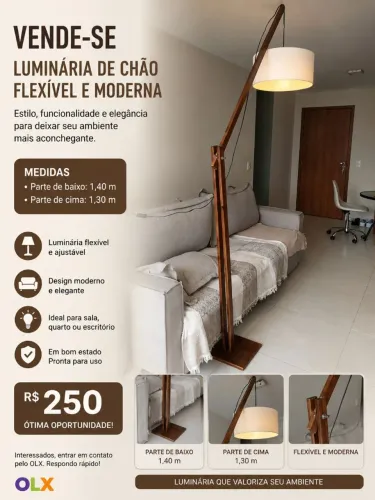 Luminária de Chão Flexível Moderna em Madeira - Excelente Estado