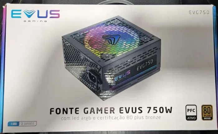Fonte Atx Gamer Evus Evg750 Argb 750w 80 Plus Bronze