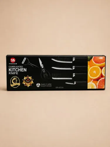 Kit Facas de Cozinha HEESEM 6 Peças - 4 Facas + Tesoura + Descascador
