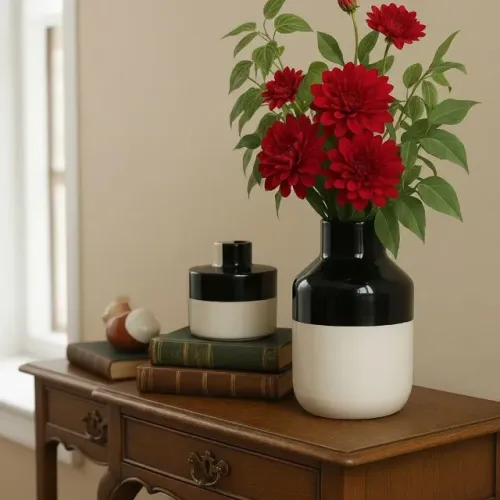 Vasos Decorativos Tok Stok Potiches Cerâmica Preto E Branco Retrô Tok&Stok