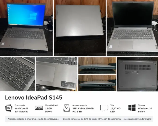 Lenovo IdeaPad S145 i5 10ª Geração | 12GB RAM | SSD NVMe + HD 1TB ACEITO OFERTAS