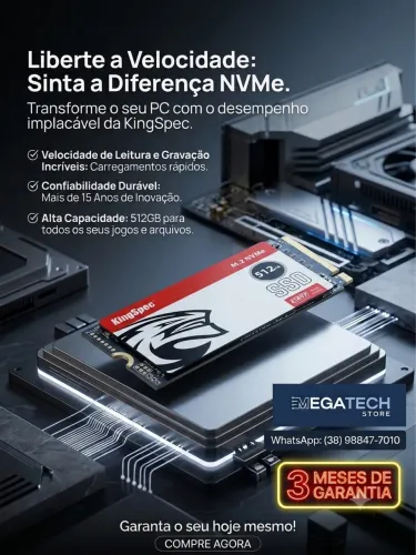 SSD M.2 NVMe (Ultra Velocidade) 512GB KingSpec R$ 583,00