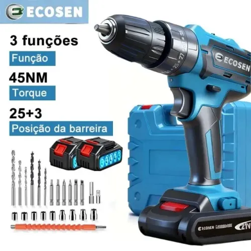 Parafusadeira Furadeira 21V 2 Baterias Com Maleta e Acessórios Completo