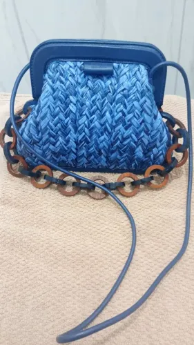 Bolsa tiracolo azul ráfia Lila pequena