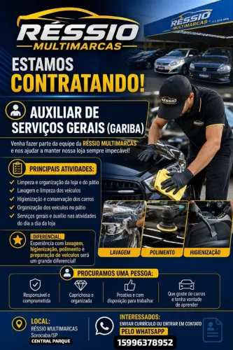Vaga de emprego em loja de carros