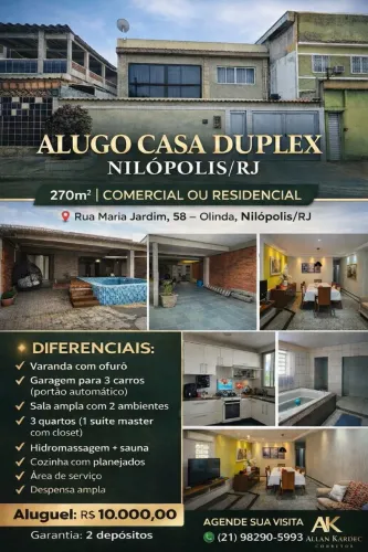 Alugo casa para fins comerciais. Bairro: Olinda, Nilópolis/RJ.