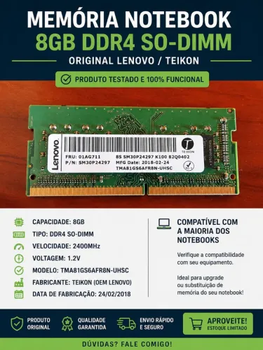Memória RAM 8GB DDR 4 Lenovo