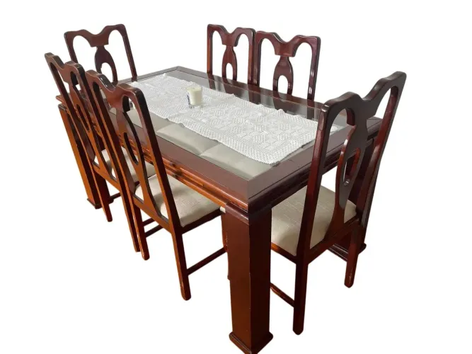 Mesa de Jantar com 6 Cadeiras em Madeira Mogno
