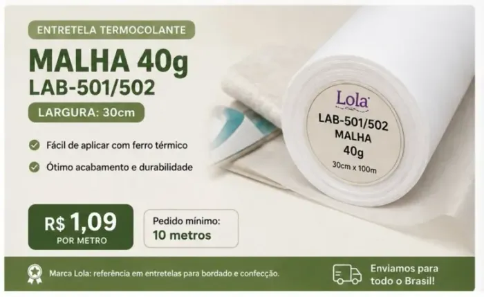 Entretela Termocolante Malha LOLA 40g LAB-501/502 - 30cm | 10 Metros