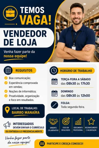 Vaga vendedor interno /atendente
