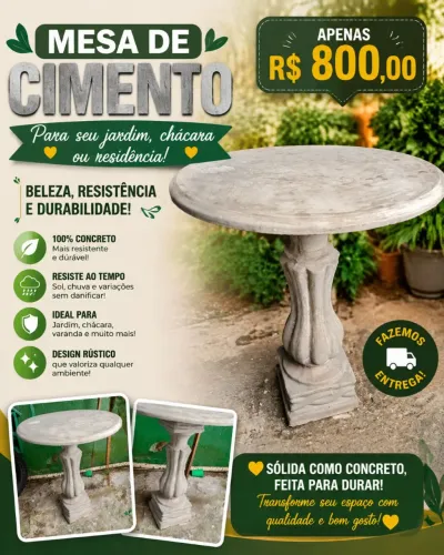 Mesa de concreto para sua casa ,jardim , chácara