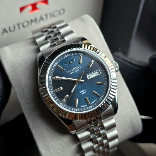 Technos Riviera Automático 38mm Prata Azul