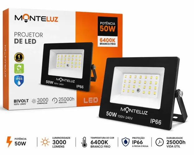 Refletor led 50w 6400k branco frio