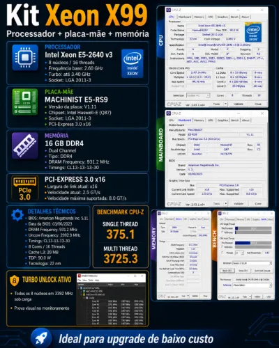 Kit Xeon X99 E5-2640 v3 8C/16T + 16GB DDR4 + Machinist RS9