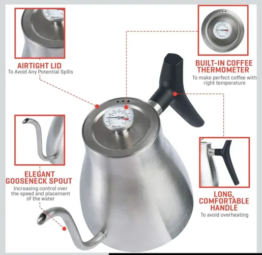 Chaleira com bico uno Casa Gooseneck 1.2 litros inox com termômetro aço inoxidável café