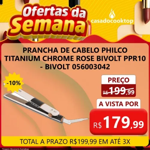 PRANCHA DE CABELO PHILCO TITANIUM CHROME ROSE BIVOLT PPR10 - BIVOLT 056003042
