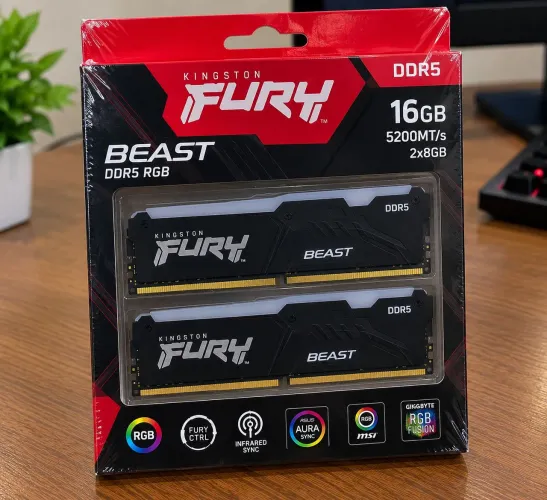 Memória Ram Kingston Fury Beast RGB( 2x 8GB DDR5) 16GB 5200 MHZ NOVO lacrado
