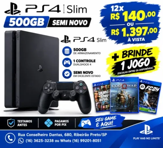 Ps4 Slim 500Gb Semi Novo