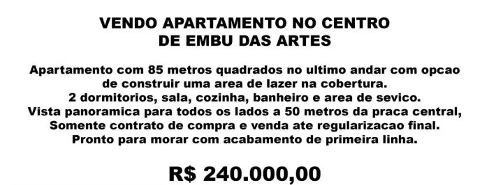 Cobertura centro do Embu das artes  Vende ou Aluga Aluguel $ 2.000