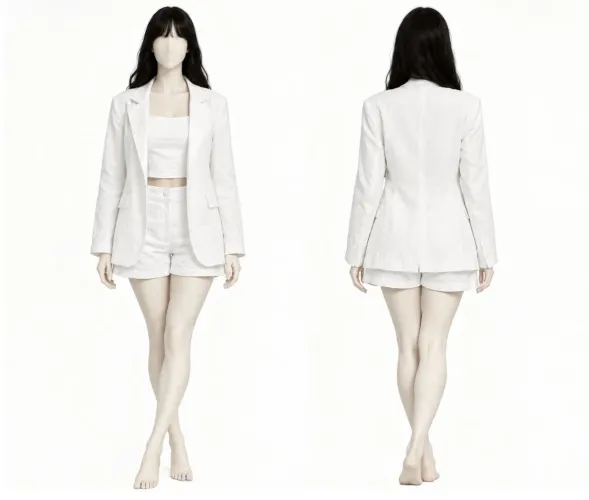 Conjunto Feminino Branco com Saia, Cropped e Blazer