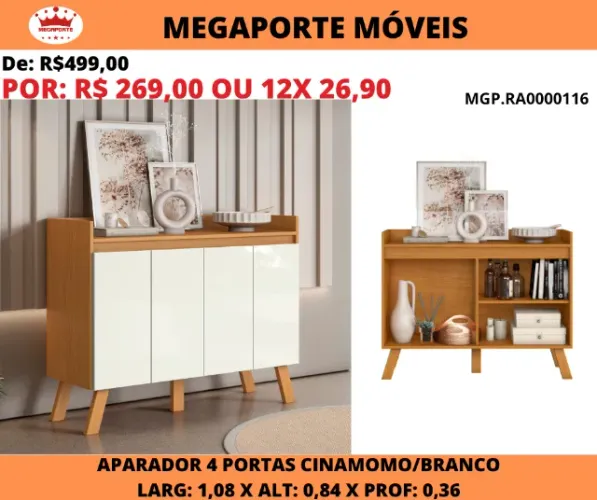 Aparador Buffet 1,08 com 4 Portas