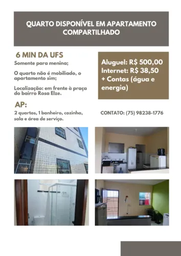 ALUGA-SE QUARTO EM AP COMPARTILHADO