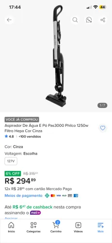 Aspirador de água e pó pas 3000 Philco 1250w