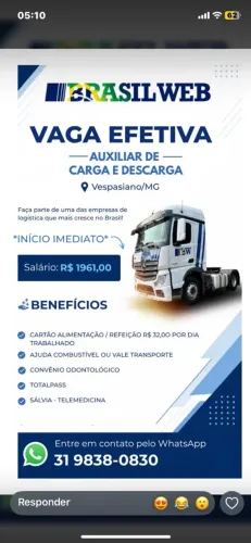 Vagas de emprego Região Vespasiano