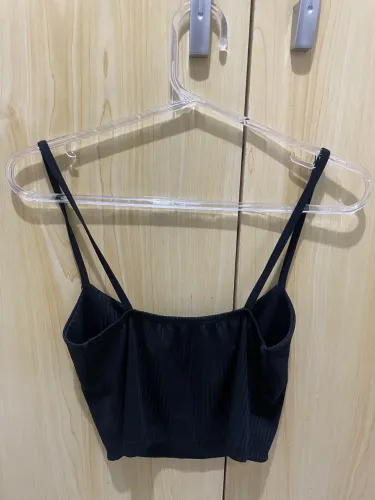 Blusa Básica Preta Feminina Cropped