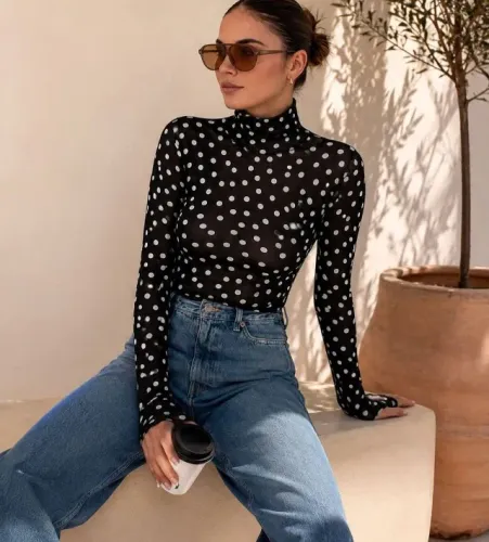 Bory em Tule Transparente com estampa Poá